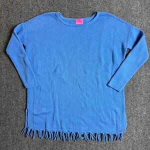 Lilly Pulitzer Girls Cotton Sweater Size Large 8-10 Blue Fringe  Boho Minimalist